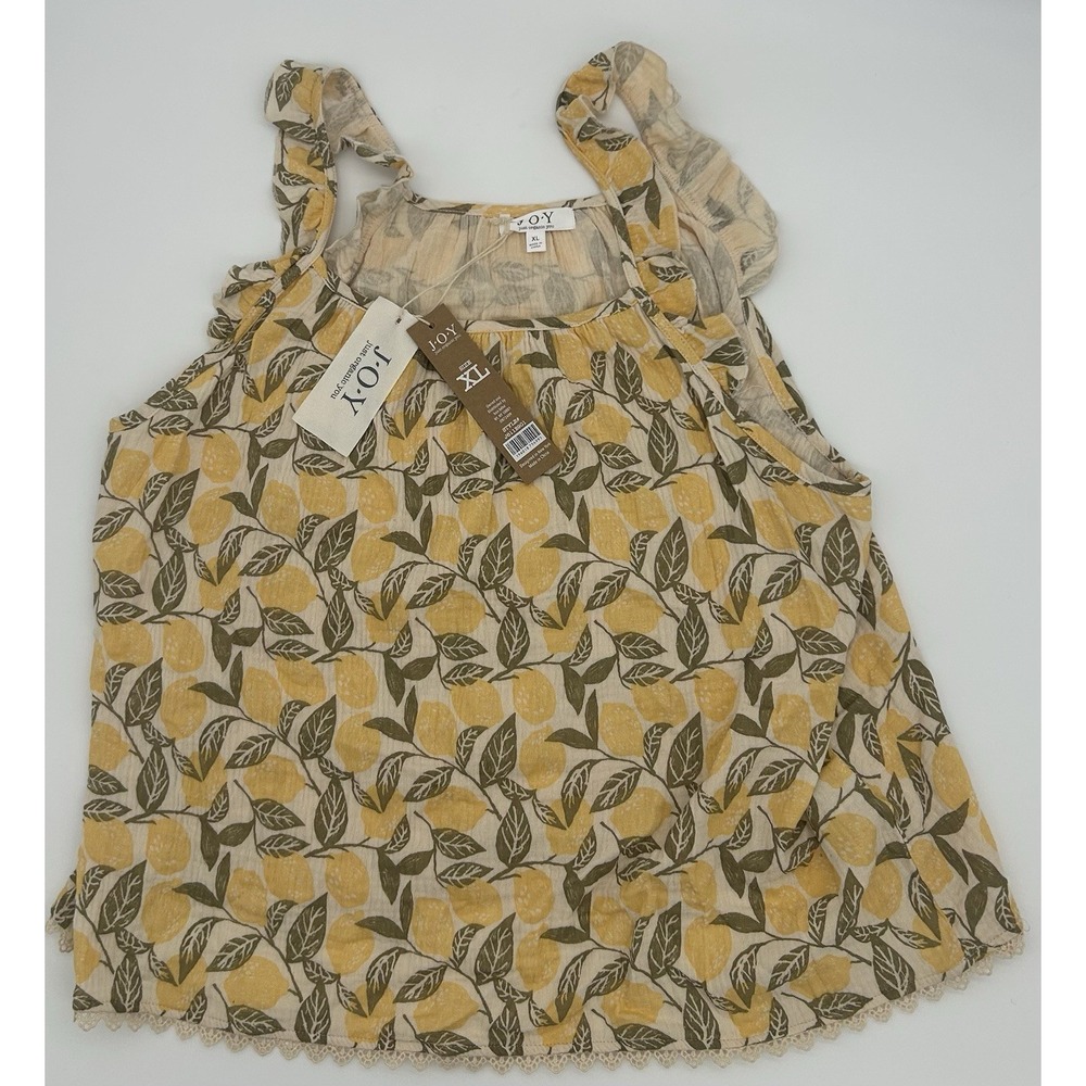J.O.Y Women's Lemon Tree Print Light Summer Top 100% Organic Cotton  Size XL